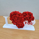 I love you. Серце з червоного моху на підставці. подарунок та декор на день святого Валентина, фото 7