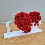 I love you. Серце з червоного моху на підставці. подарунок та декор на день святого Валентина, фото 8