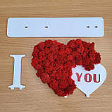 I love you. Серце з червоного моху на підставці. подарунок та декор на день святого Валентина, фото 9