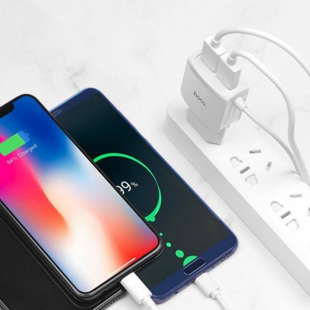 Адаптер HOCO USB CHARGER Double + MICRO CABLE C 59A, Швидка зарядка з вбудованим кабелем