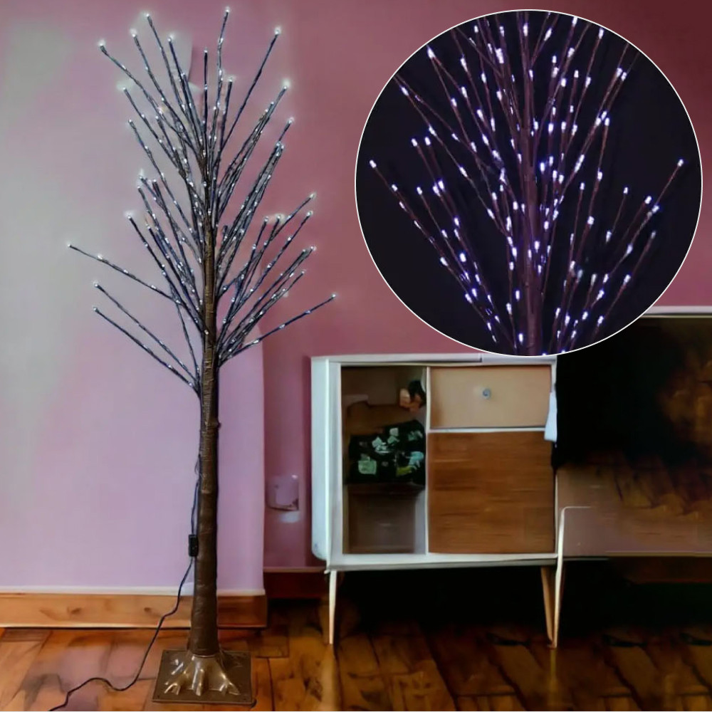 Світлодіодне дерево гірлянда 225LED, 150см, коричневий стовбур, Холодний білий