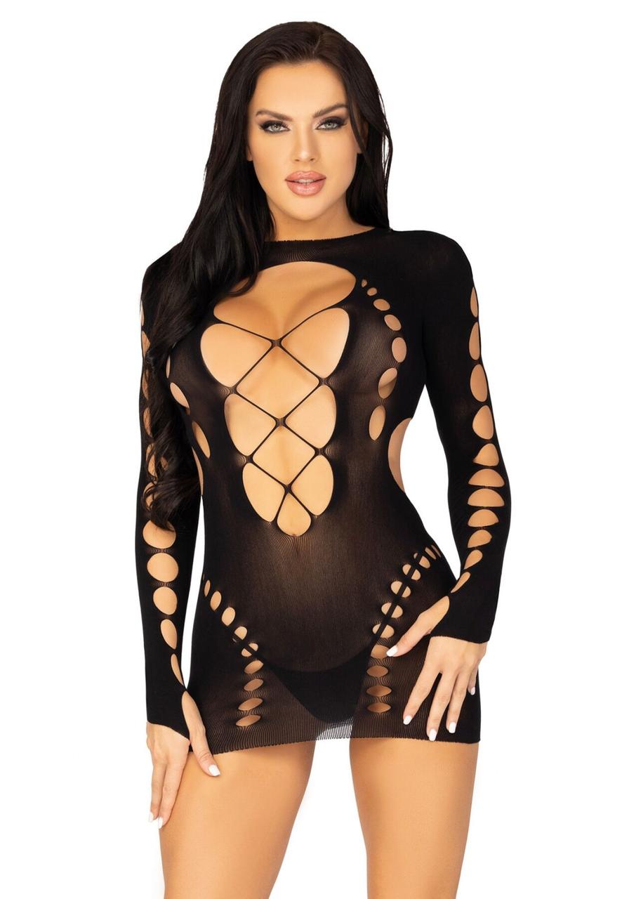 Безшовна міні-сукня Leg Avenue Long sleeve cut out mini dress Black, One size, фото 1