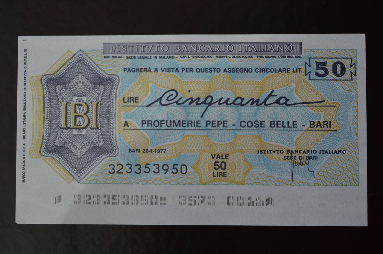 Чек. Італія 50 Лір 1977год (ЧК-1) ЛОТ 9