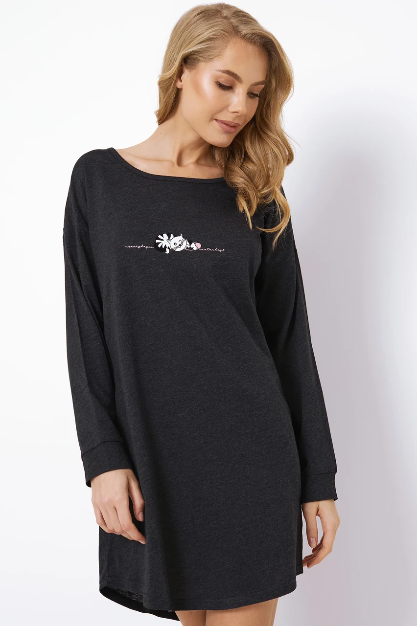 Жіноча нічна сорочка Aruelle Dionella Nightdress темно-сіра з довгим рукавом, Одяг для сну для жінок