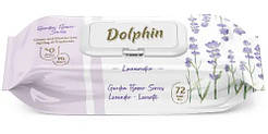 Серветки вологі Dolphin Lavender 72 шт з клапаном вологі серветки що очищають вологі серветки в контейнері