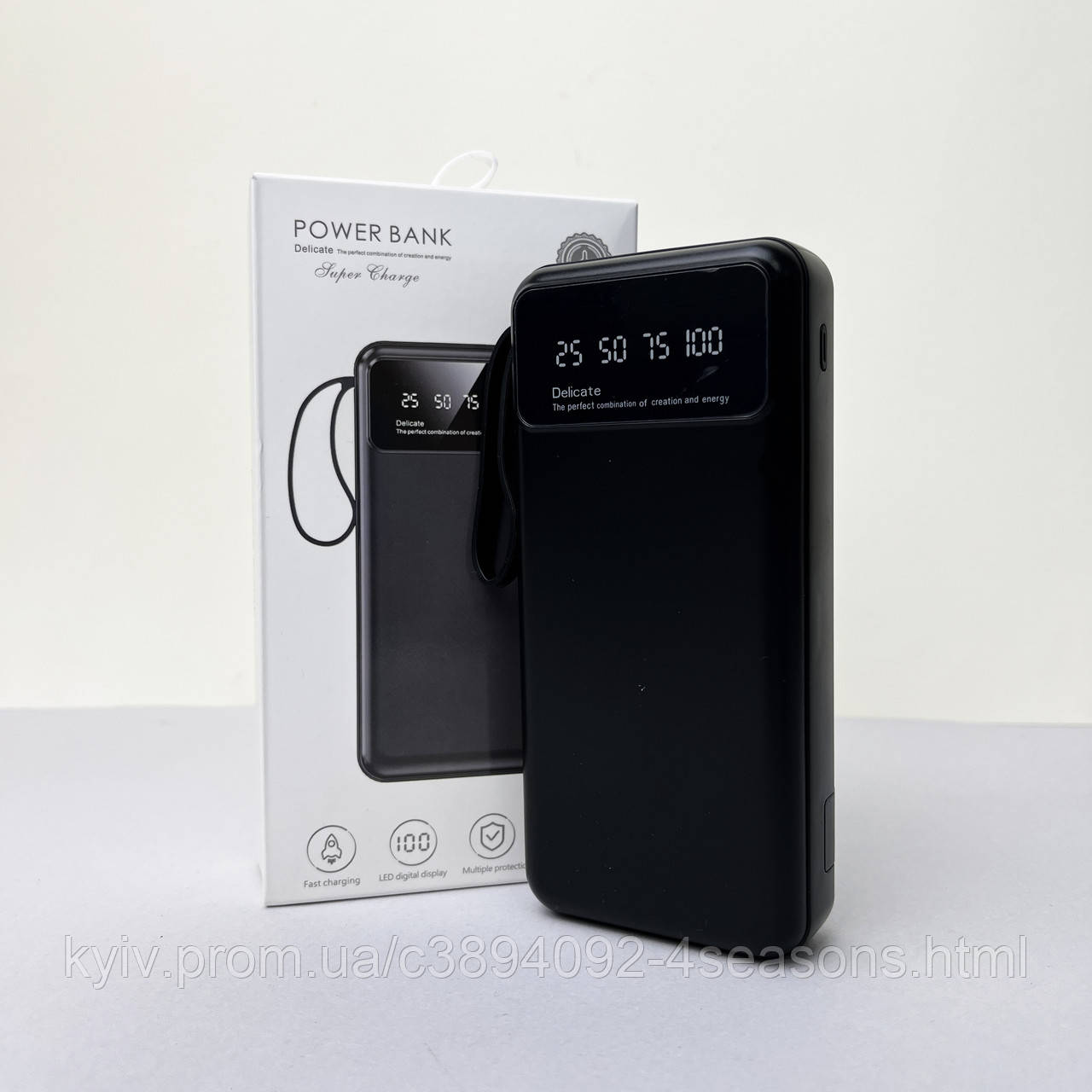 Power Bank Super з кабелем USB+Micro+Type-C+Lightning (20000mAh) Чорний, фото 1