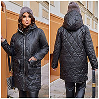 Женская весенняя курточка, удлиненная, красивая, демисезонная стеганная женская куртка . Р-50-60 Черная