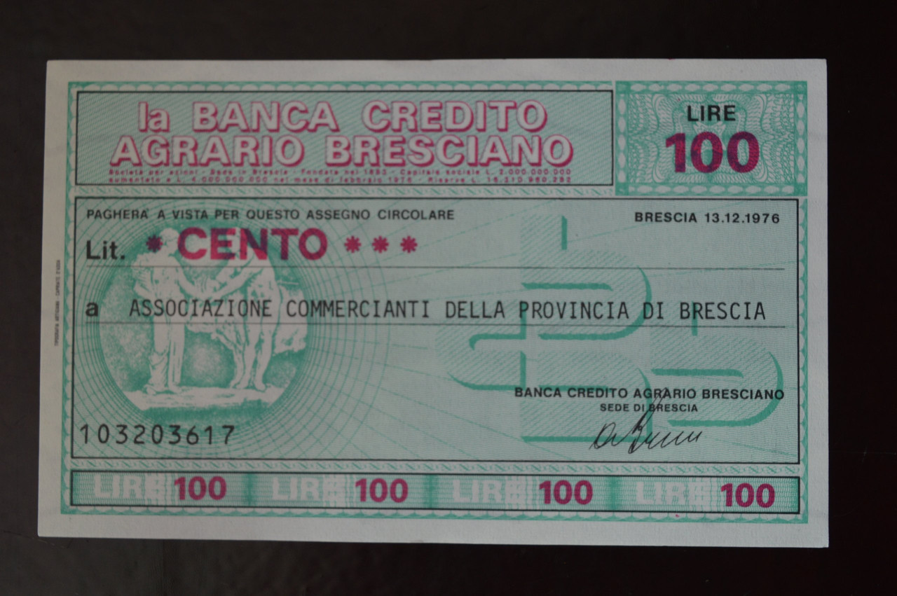 Чек. Італія 100 Лір 1976год (ЧК-1) ЛОТ 32