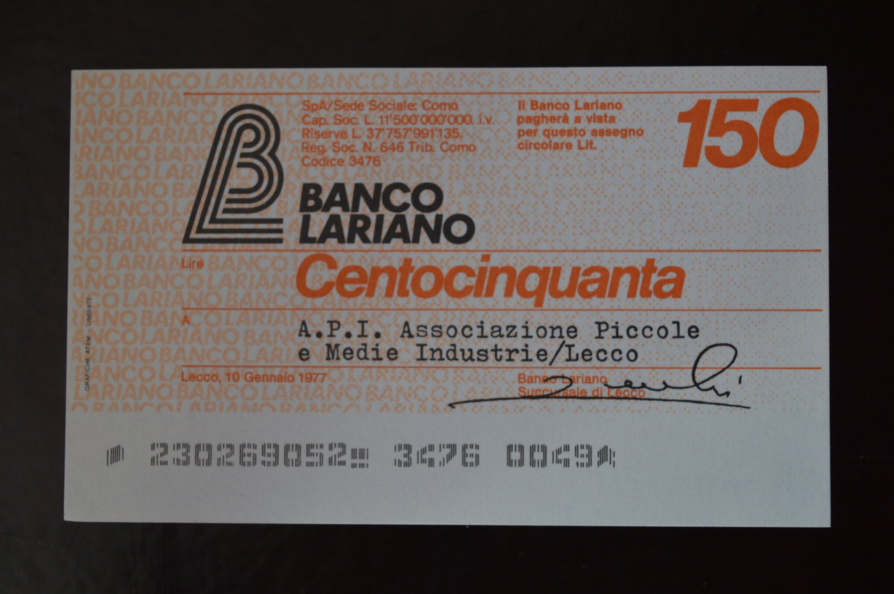 Чек. Італія 150 Лір 1977год (ЧК-1) ЛОТ 18