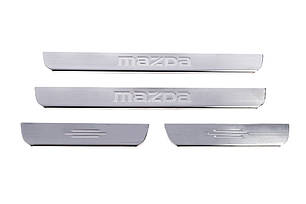 Накладка на пороги Carmos нерж 4 накладки  з написом для Mazda 3 2003-2009 рр, фото 2