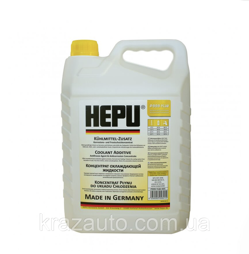 Антифриз HEPU G11 YELLOW жовтий концентрат (Каністра 5 л) P999-YLW-005, фото 1
