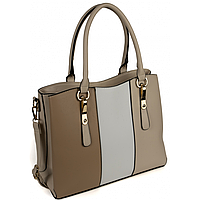 Женская стильная сумка каркасная , материал эко-кожа , три отделения, с беж