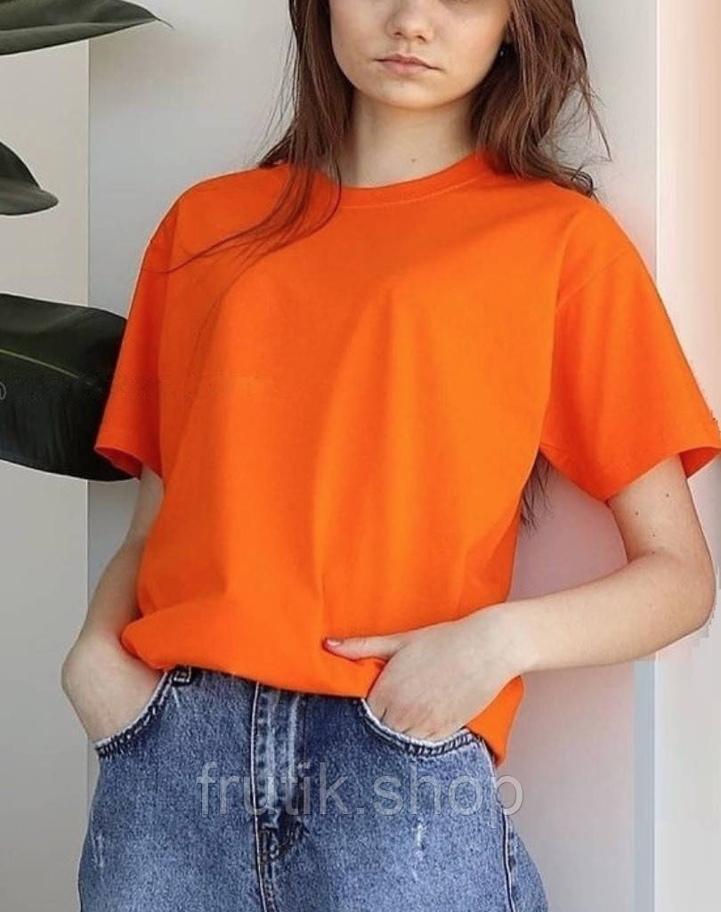Помаранчева🧡 оверсайз футболка Fruit of the loom VALUEWEIGHT 100% бавовна унісекс oversize оранжева S