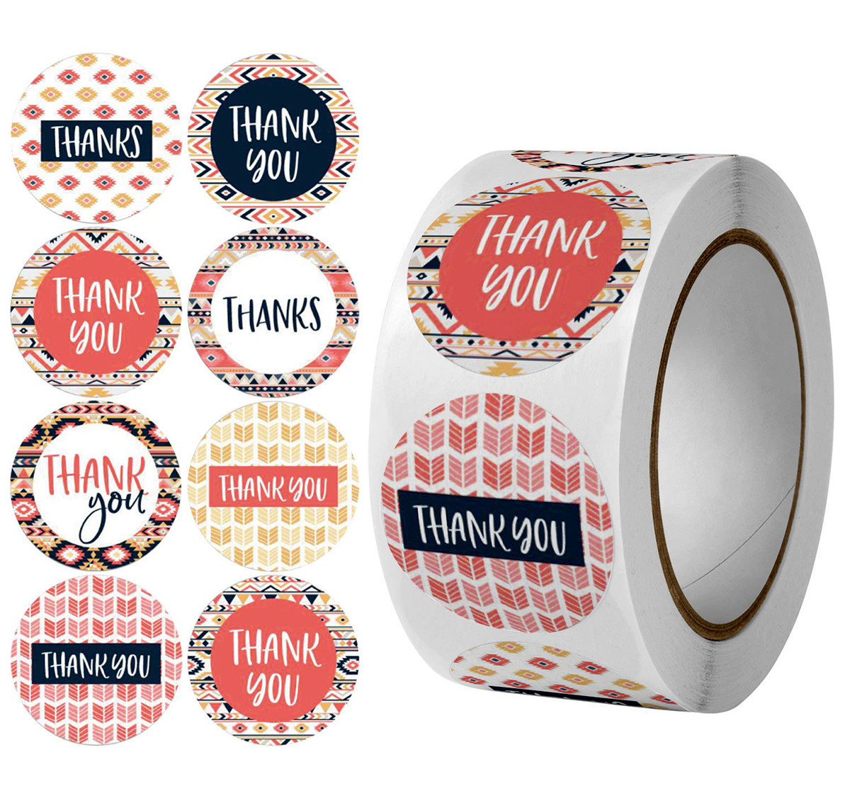 Наклейки на Бобіні "Thank you" / 8 дизайнів / 500 шт в рулоні / Ø - 2,5 см