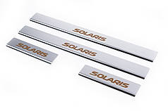 Накладки на пороги Carmos Solaris V1 4 шт  нерж для Hyundai Accent Solaris 2011-2017 рр