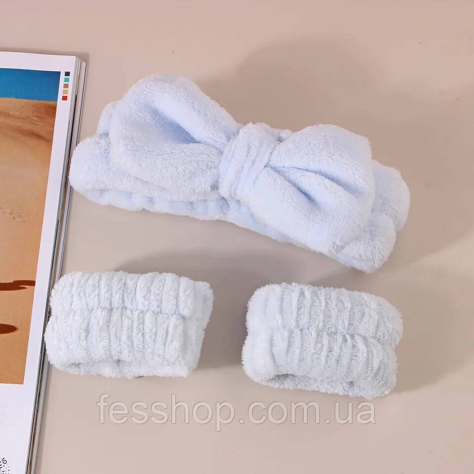 Косметична пов'язка та напульсники для вмивання Light Blue
