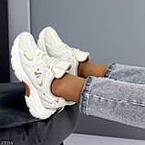 Бежеві міксові текстильні повітропроникні жіночі кросівки прогулянкові та в спортзал взуття жіноче, фото 3