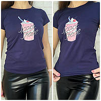 Жіноча футболка з яскравим принтом, 42-46 розмір. Колір СИНІЙ