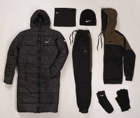 Зимний костюм Nike Puma, зимняя одежда, зимний комплект, спортивный костюм, набор зима, зимняя куртка парка Green-Black Nike