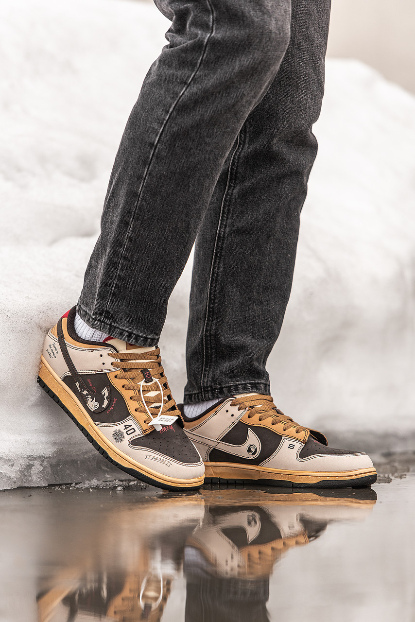 Кросівки чоловічі коричневі Nike SB Dunk Low x Stussy 40th Brown Grey Beige (14560)