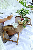 Cтолик для завтраков янтарный с ручками раскладной в кровать поднос деревянный столик стол для ноутбука стол
