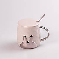 Кухоль керамічний Rabbit 300мл з кришкою та ложкою чашка з кришкою чашки для кави Бежевий
