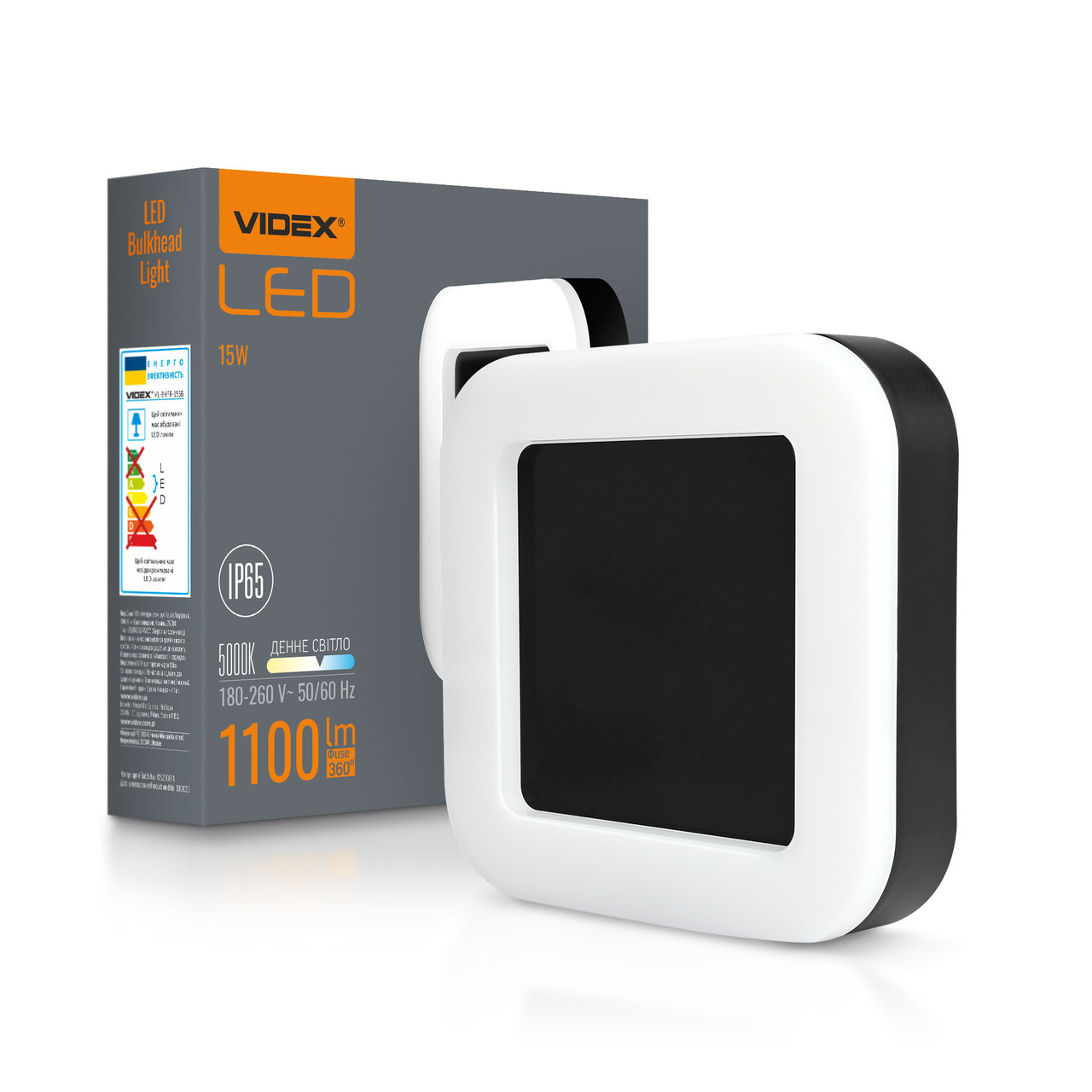 LED світильник ART IP65 квадратний VIDEX 15W 5000K Black, фото 1