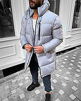 Чоловіча сіра зимова тепла подовжена куртка-парка