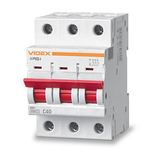 Автоматичний вимикач RS4 3п 40А С 4,5кА Videx Resist VF-RS4-AV3C40 26536