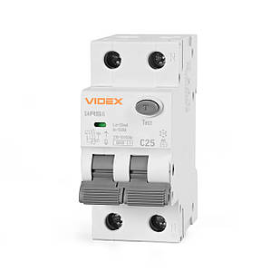 Диференційний автомат Videx Resist АС 2п 30мА 6кА 25А VF-RS6-DA2AC25 27119
