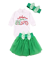 Комплект трійка новорічний для дівчинки "Новорічна зірочка", Зелений, 62 (3 міс)