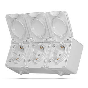 IP65 Розетка зовнішня потрійна із заземленням сіра Videx Binera VF-BNW23G-G 27577