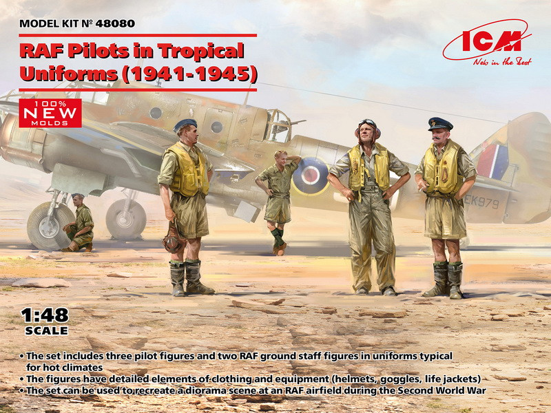 Пластикова модель 1/48 ICM 48080 англійськи пілоти РАФ в тропічній уніформі
