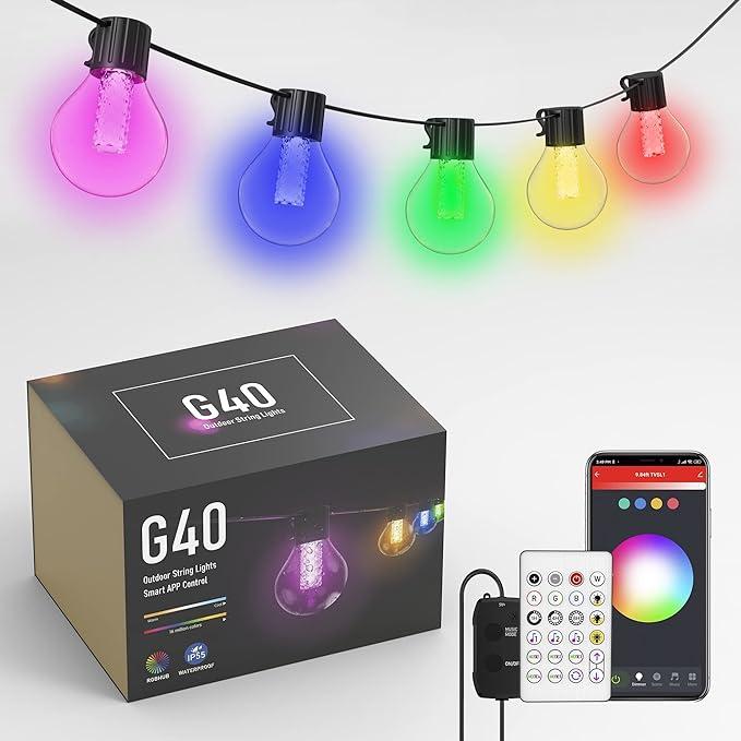 Світлодіодні гірлянди FRANKEVER, вуличні гірлянди з Bluetooth, 50-футові світильники G40 RGBCW