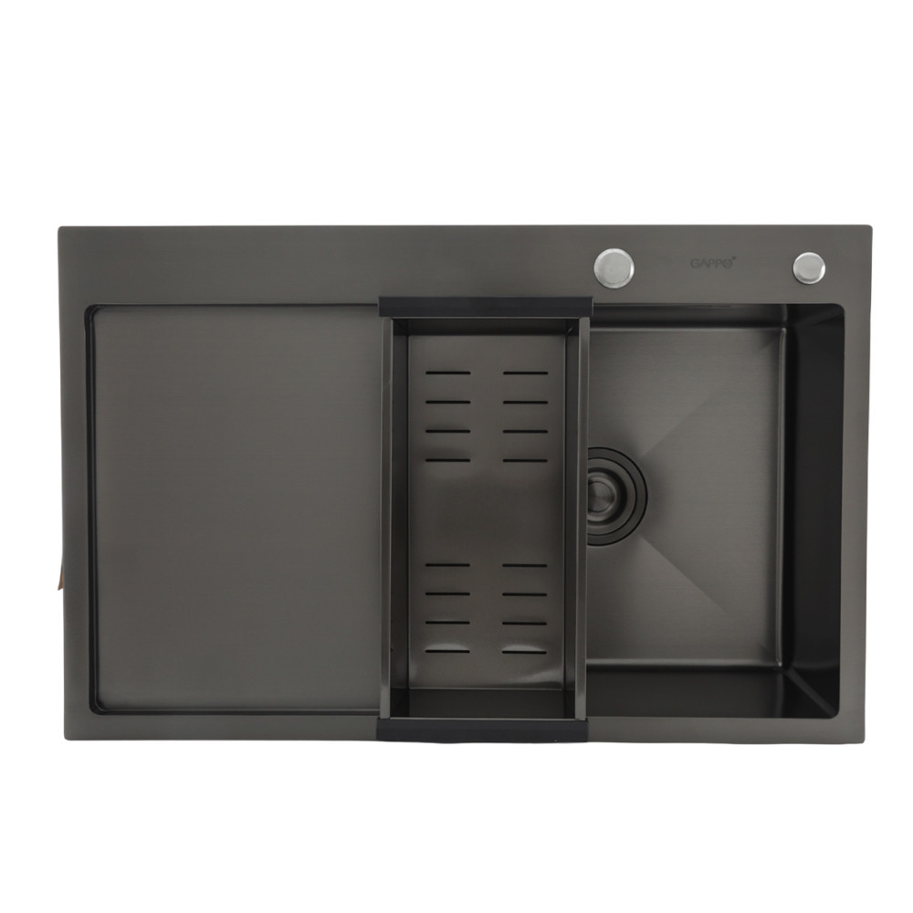 Кухонна мийка GAPPO GS7850-6L 780×500 мм чорна з нержавіючої сталі з крилом, сифоном, коландером і PVD-покриттям