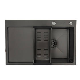 Кухонна мийка GAPPO GS7850-6L 780×500 мм чорна з нержавіючої сталі з крилом, сифоном, коландером і PVD-покриттям