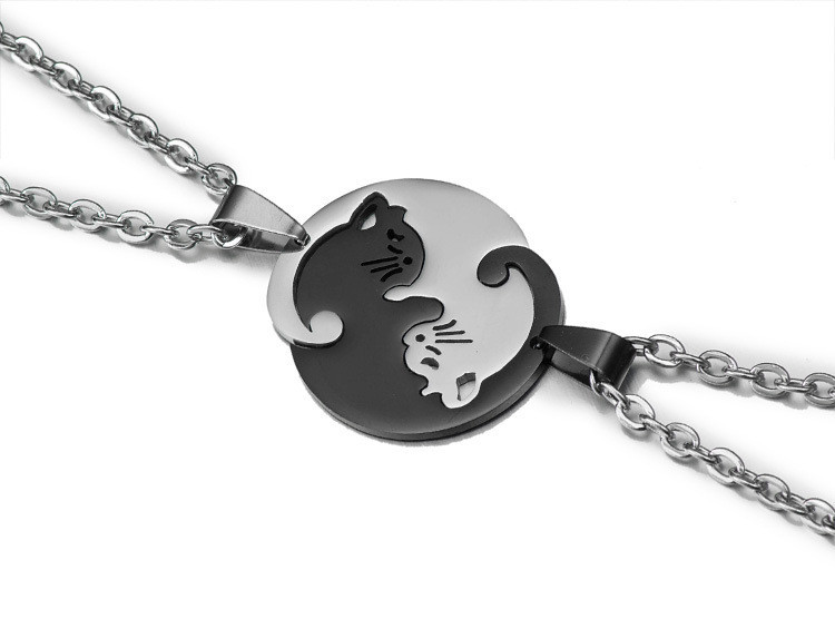 Красиві кулони для двох із котами Інь Янь. Подвійні підвіски для закоханих. Кулони з неіржавкої сталі, фото 1