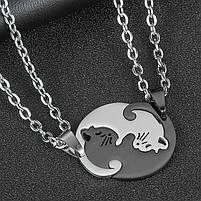 Красиві кулони для двох із котами Інь Янь. Подвійні підвіски для закоханих. Кулони з неіржавкої сталі, фото 3