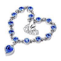 Изящные браслеты с подвеской "Сердце" в серебрянной оправе с синими камнями