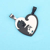 Кулон для двох коти Інь Янь. Парні кулони серце з котиками для закоханих. Подвійні підвіски для двох, фото 4