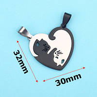 Кулон для двох коти Інь Янь. Парні кулони серце з котиками для закоханих. Подвійні підвіски для двох, фото 5