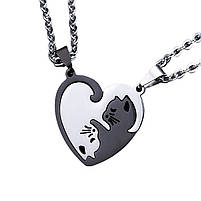 Кулон для двох коти Інь Янь. Парні кулони серце з котиками для закоханих. Подвійні підвіски для двох, фото 7