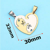 Парні кулони для закоханих із серцем. Подвійні підвіски з котиками. Красиві кулони коти на подарунок, фото 3