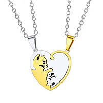 Парні кулони для закоханих із серцем. Подвійні підвіски з котиками. Красиві кулони коти на подарунок, фото 9