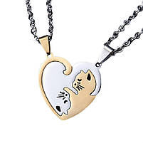 Парні кулони для закоханих із серцем. Подвійні підвіски з котиками. Красиві кулони коти на подарунок, фото 8