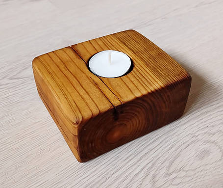 Підсвічник із натурального дерева "Куб" під чайну свічку, фото 2