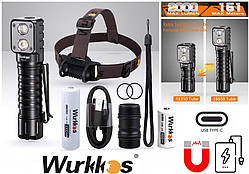 Налобний ліхтар WURKKOS HD15 + ДВА АККУМУЛЯТОРА 18650+18350 (2000LM 5000k NW USB-C 2A Магніт Power Bank)