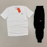 Мужской спортивный костюм летний Nike Футболка + Штаны белый с черным | Комплект Найк на лето (N)