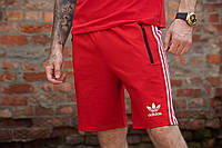 Мужские спортивные шорты Adidas красные с полосами Адидас на лето (N)