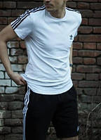 Мужская футболка Adidas белая с полосами Адидас с лампасами (N)